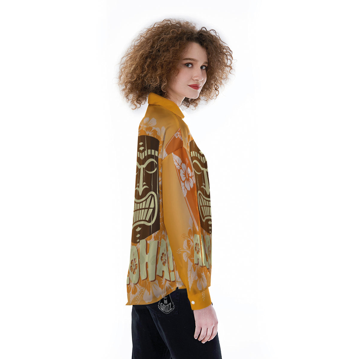 Tiki Aloha Print Women's Long Sleeve Shirts-grizzshop