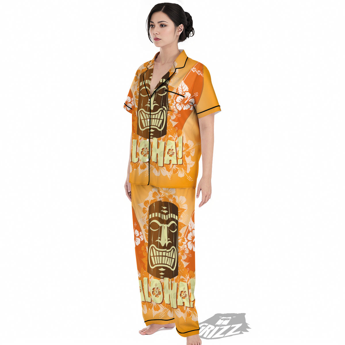 Tiki Aloha Print Women's Pajamas Set-grizzshop