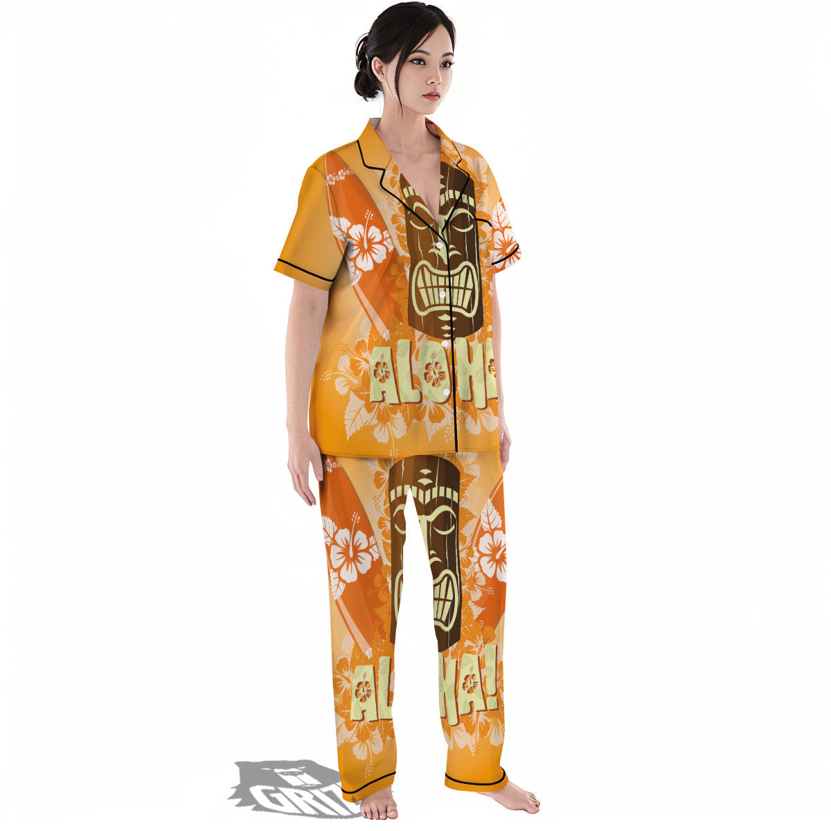 Tiki Aloha Print Women's Pajamas Set-grizzshop
