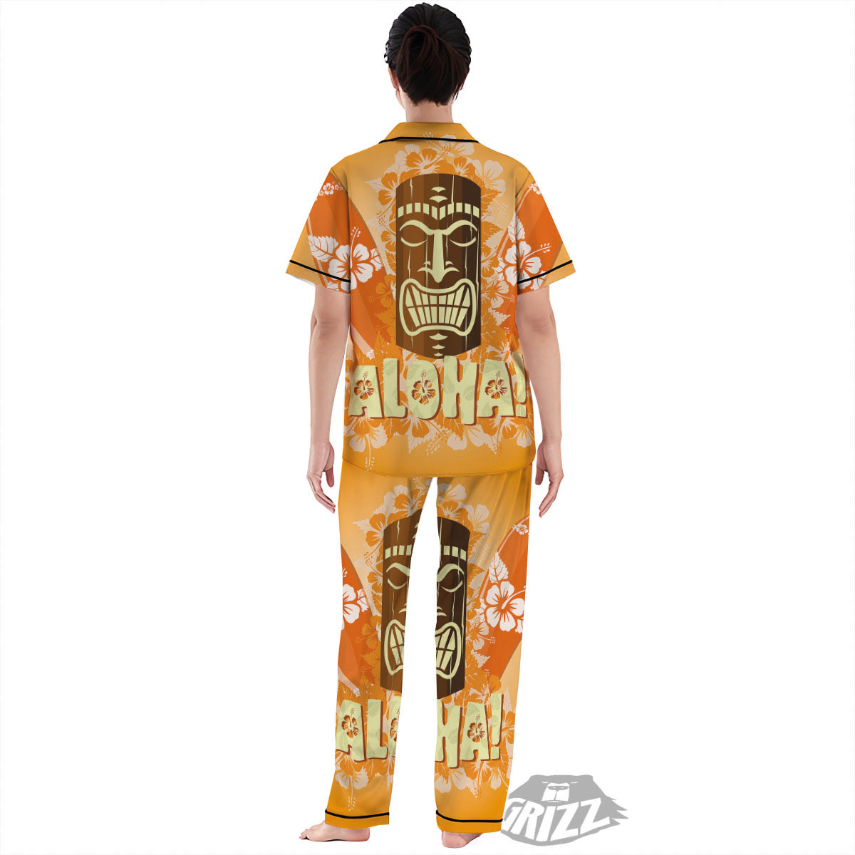 Tiki Aloha Print Women's Pajamas Set-grizzshop