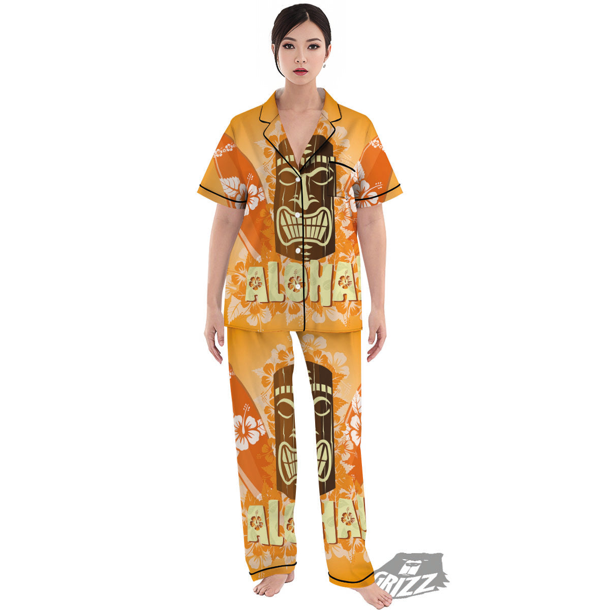 Tiki Aloha Print Women's Pajamas Set-grizzshop