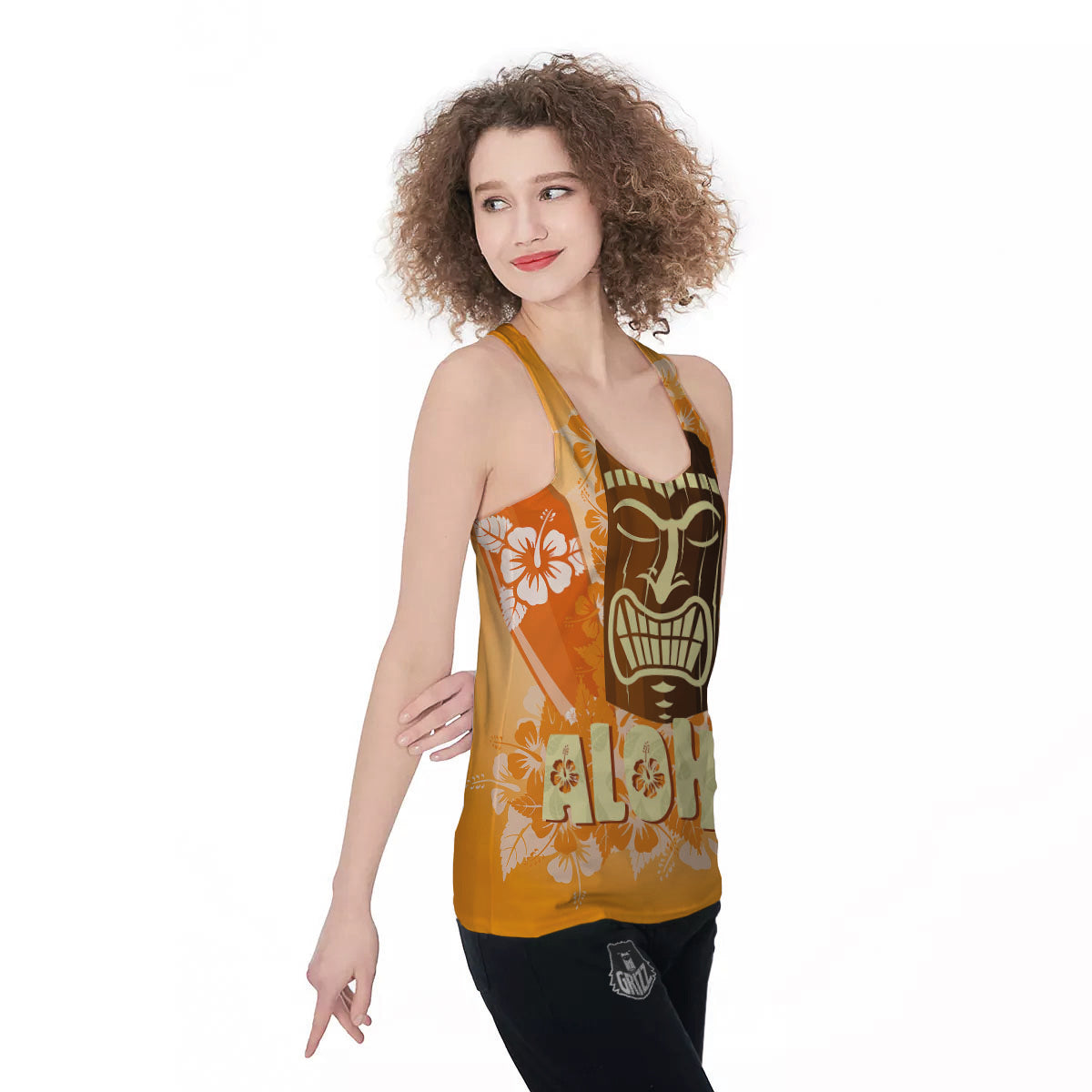 Tiki Aloha Print Women's Racerback Tank Top-grizzshop