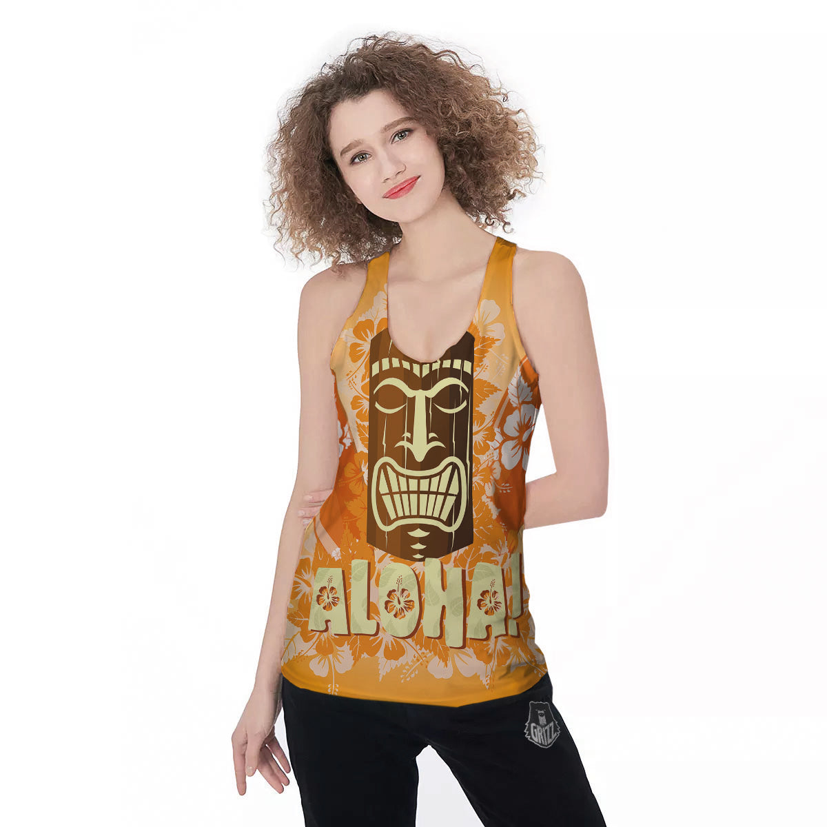 Tiki Aloha Print Women's Racerback Tank Top-grizzshop