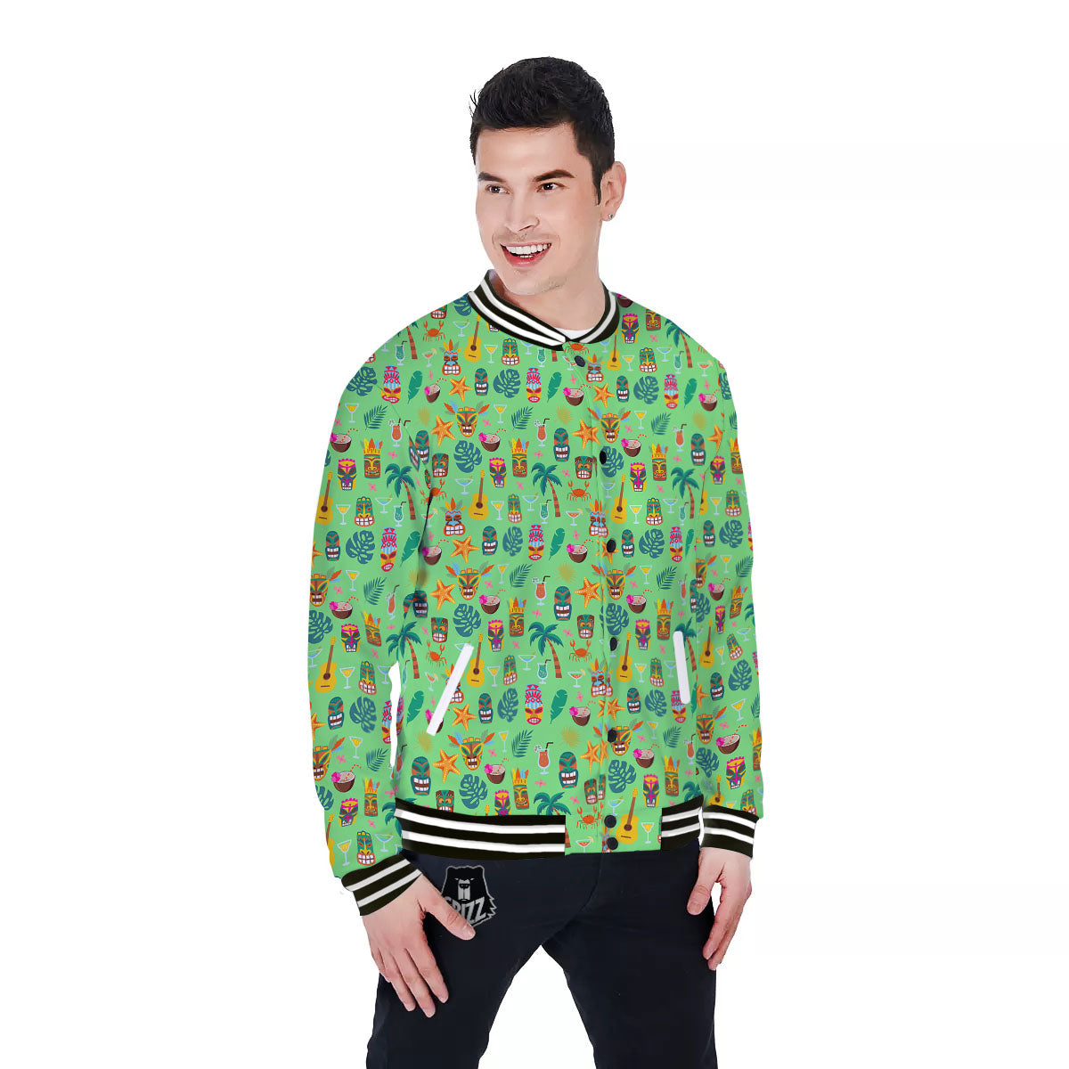 Tiki Colorful Print Pattern Baseball Jacket-grizzshop