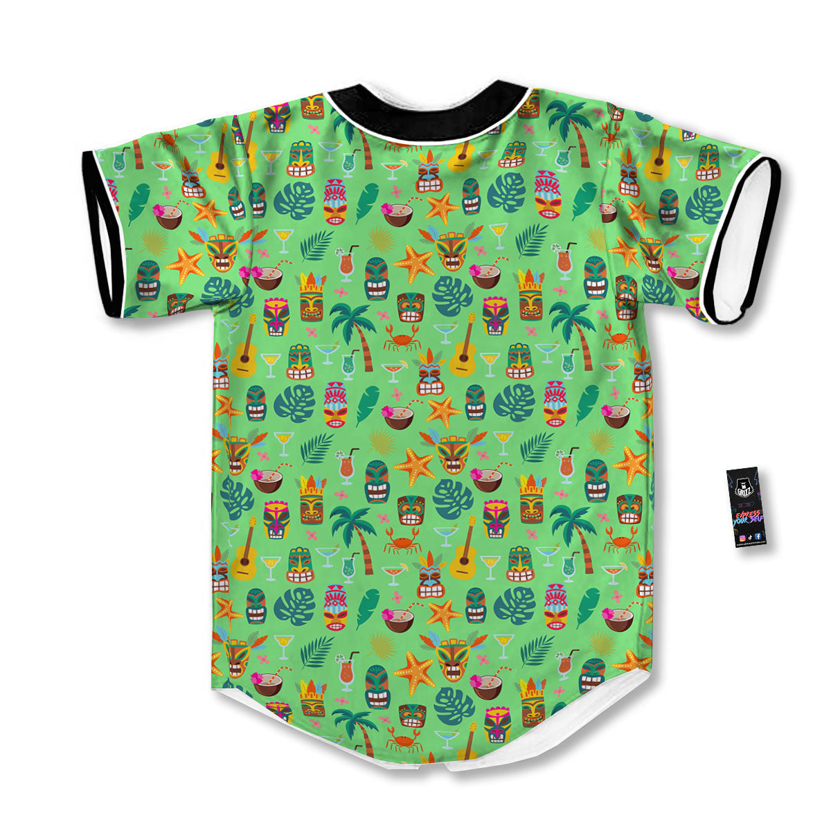 Tiki Colorful Print Pattern Baseball Jersey-grizzshop