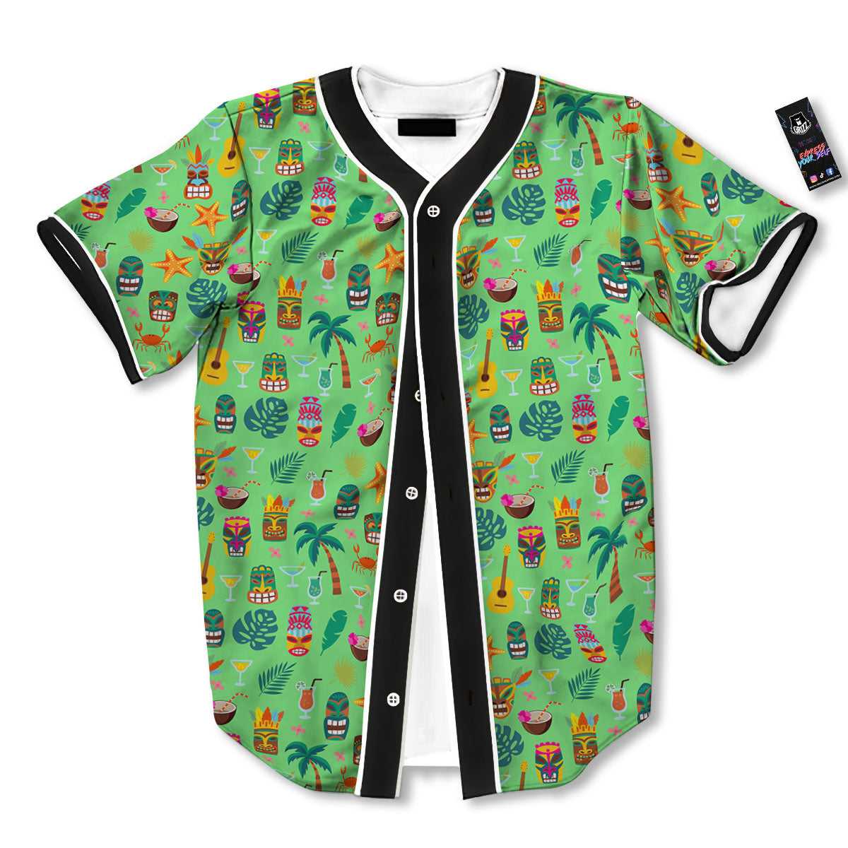 Tiki Colorful Print Pattern Baseball Jersey-grizzshop
