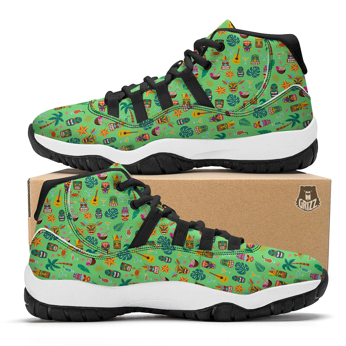 Tiki Colorful Print Pattern Black Bball Shoes-grizzshop