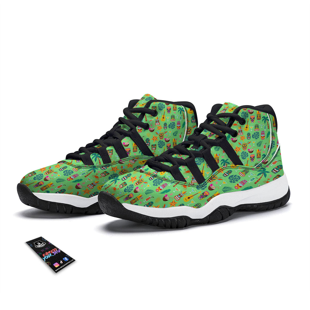 Tiki Colorful Print Pattern Black Bball Shoes-grizzshop