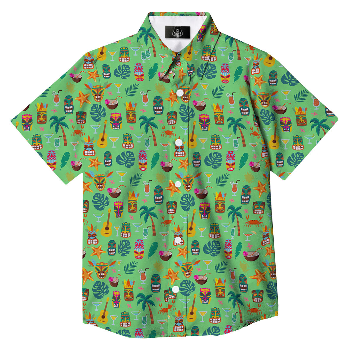 Tiki Colorful Print Pattern Button Up Shirt-grizzshop