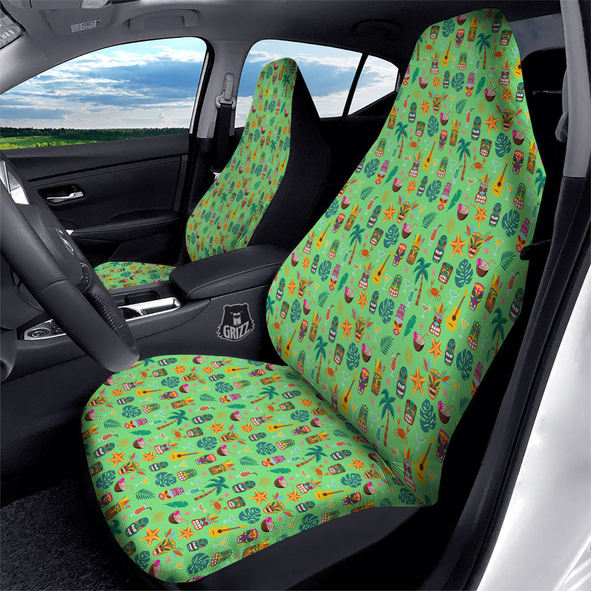 Tiki Colorful Print Pattern Car Seat Covers-grizzshop