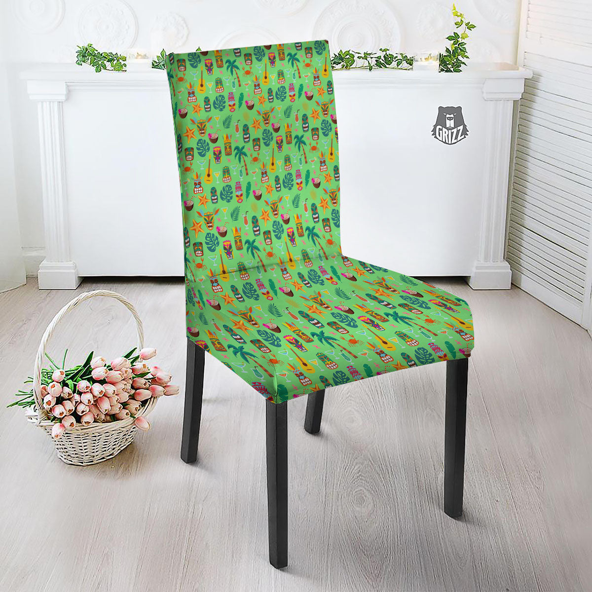 Tiki Colorful Print Pattern Dining Chair Slipcover-grizzshop