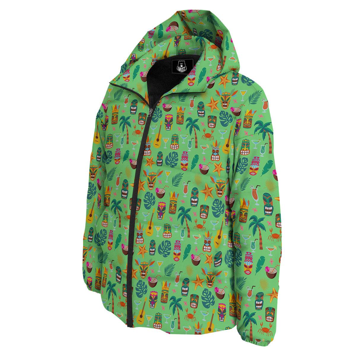 Tiki Colorful Print Pattern Down Jacket-grizzshop