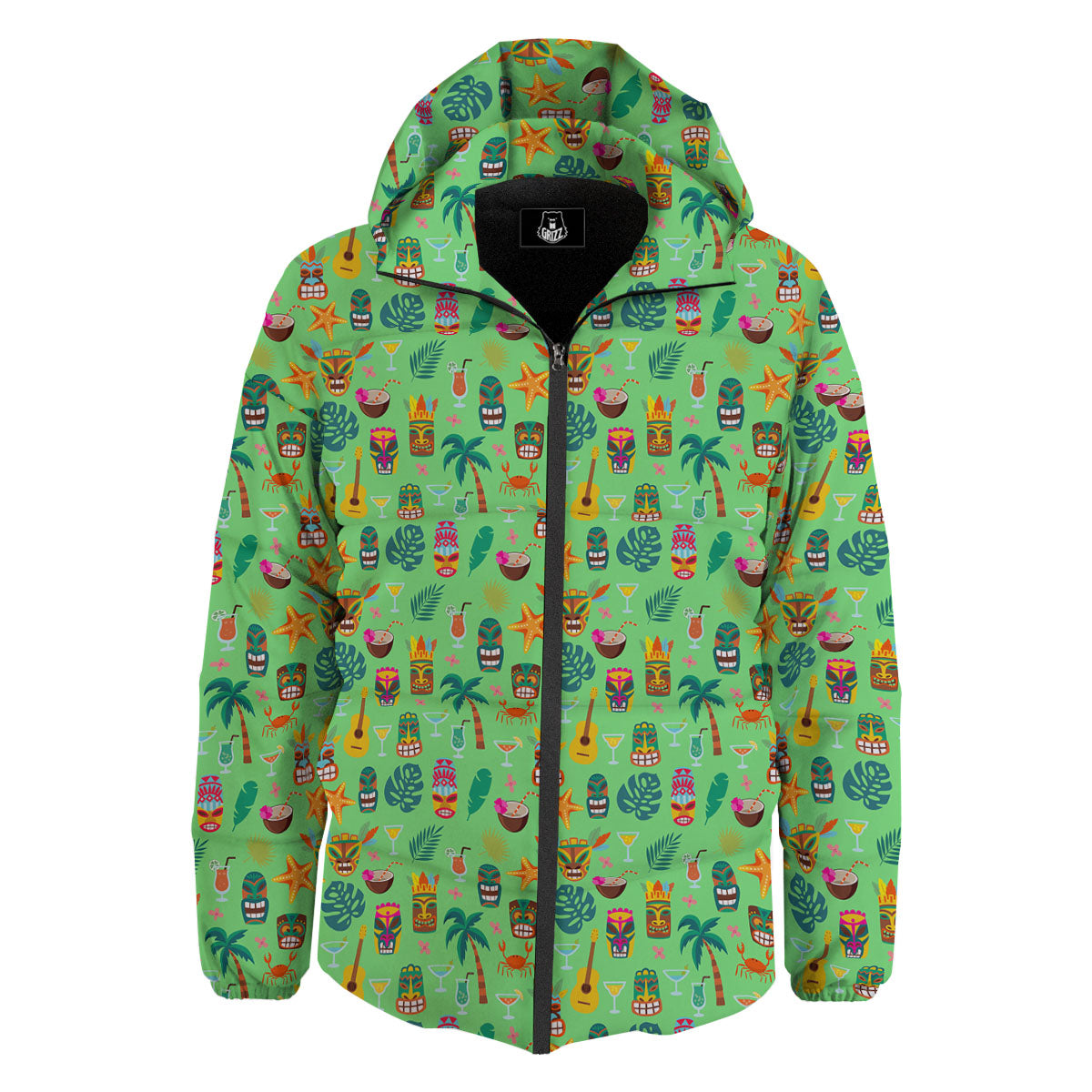 Tiki Colorful Print Pattern Down Jacket-grizzshop