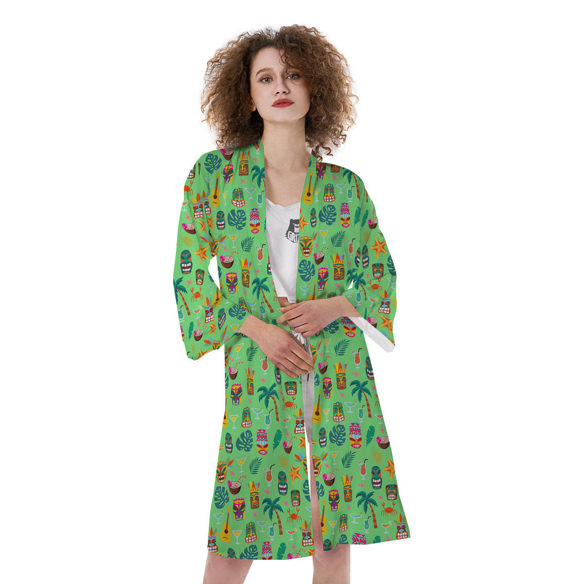 Tiki Colorful Print Pattern Kimono-grizzshop