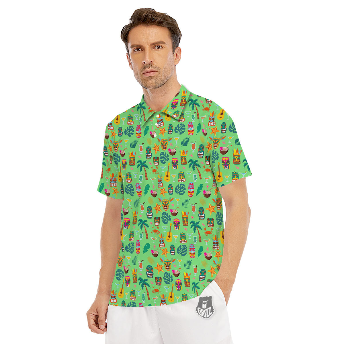 Tiki Colorful Print Pattern Men's Golf Shirts-grizzshop