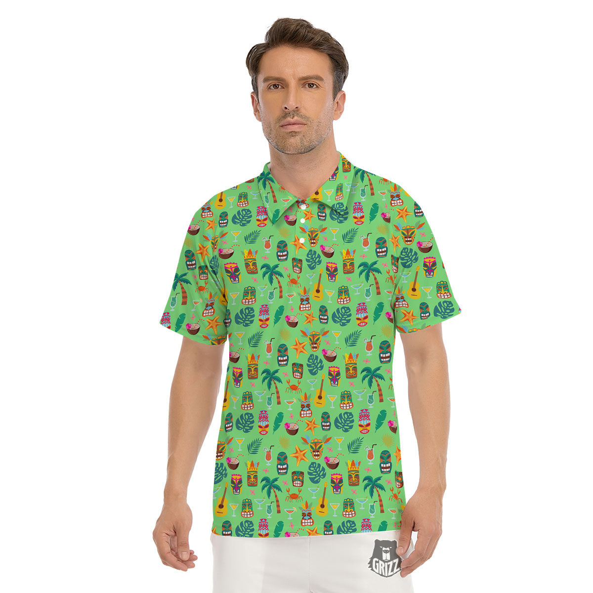 Tiki Colorful Print Pattern Men's Golf Shirts-grizzshop