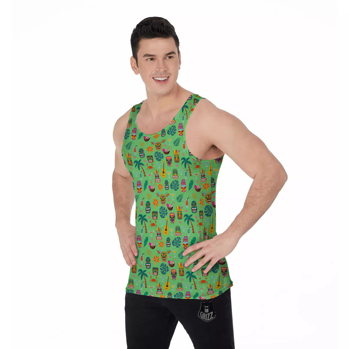 Tiki Colorful Print Pattern Men's Tank Top-grizzshop