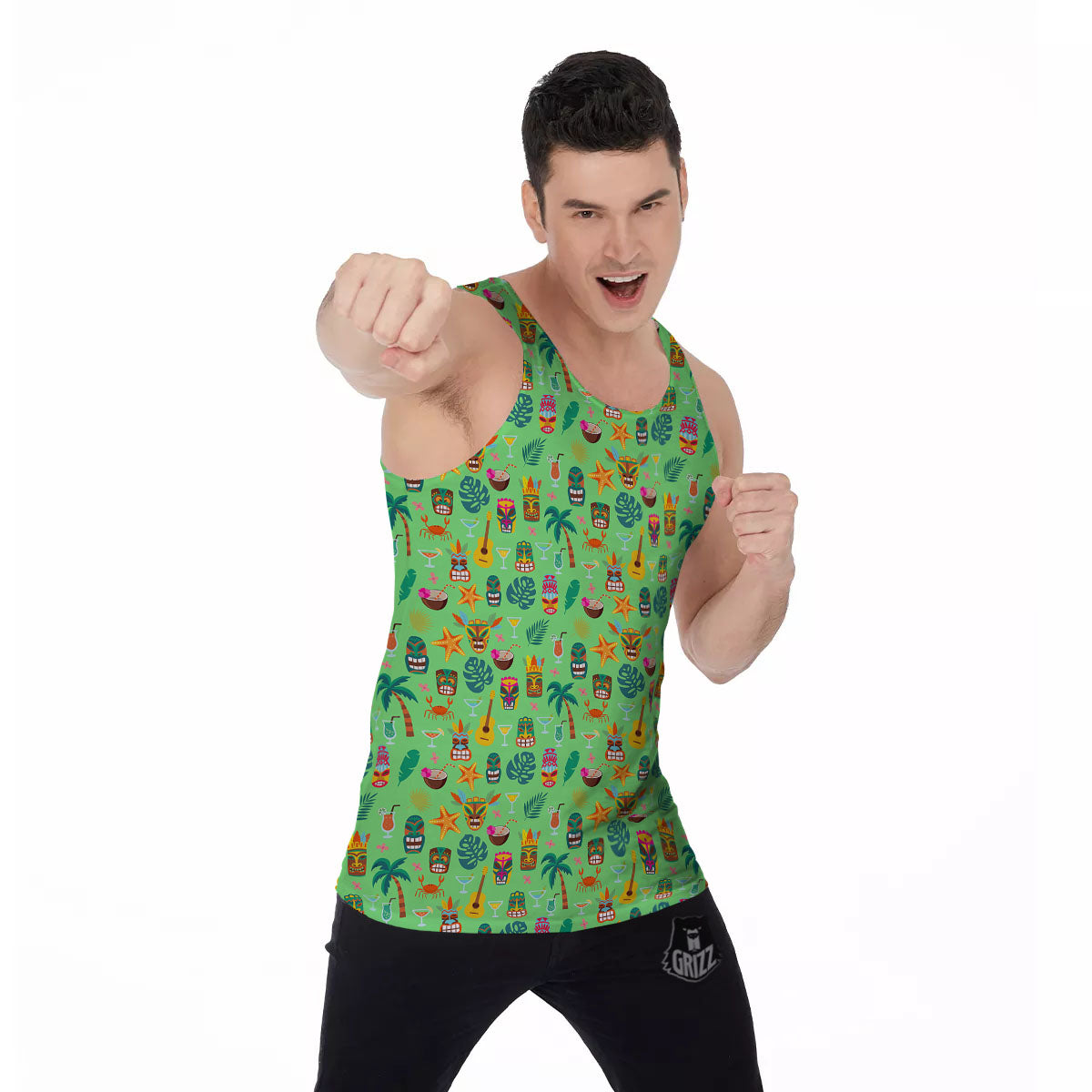 Tiki Colorful Print Pattern Men's Tank Top-grizzshop