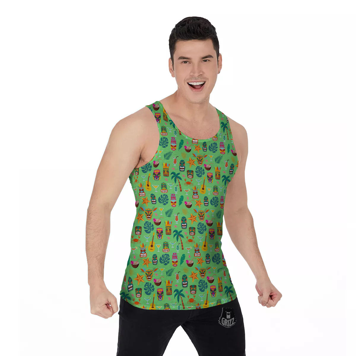 Tiki Colorful Print Pattern Men's Tank Top-grizzshop