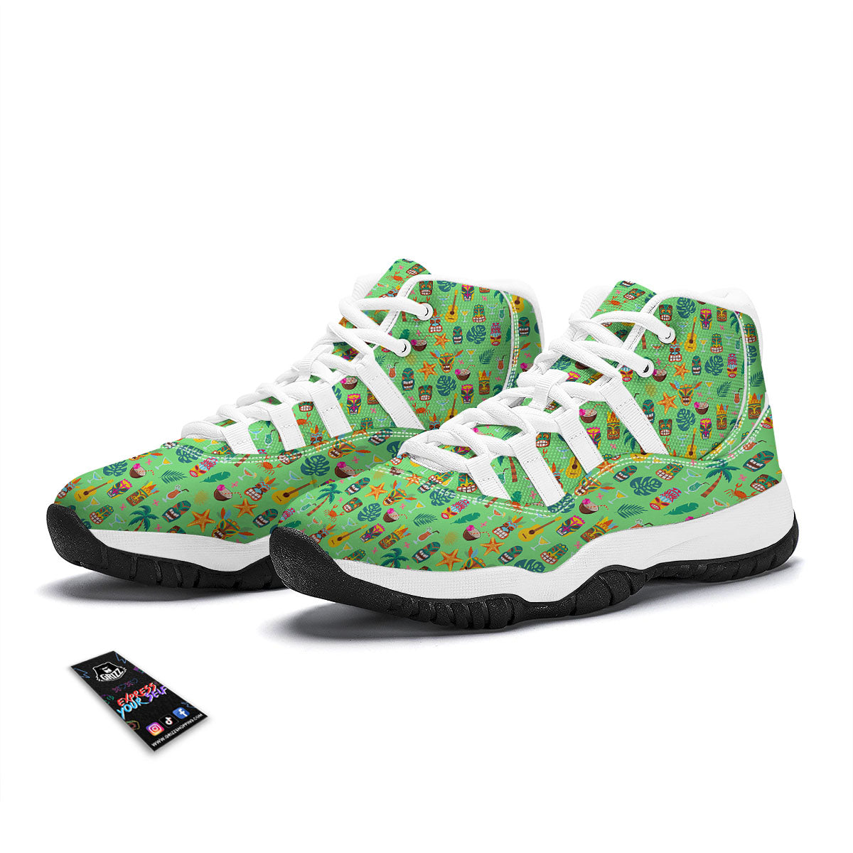 Tiki Colorful Print Pattern White Bball Shoes-grizzshop