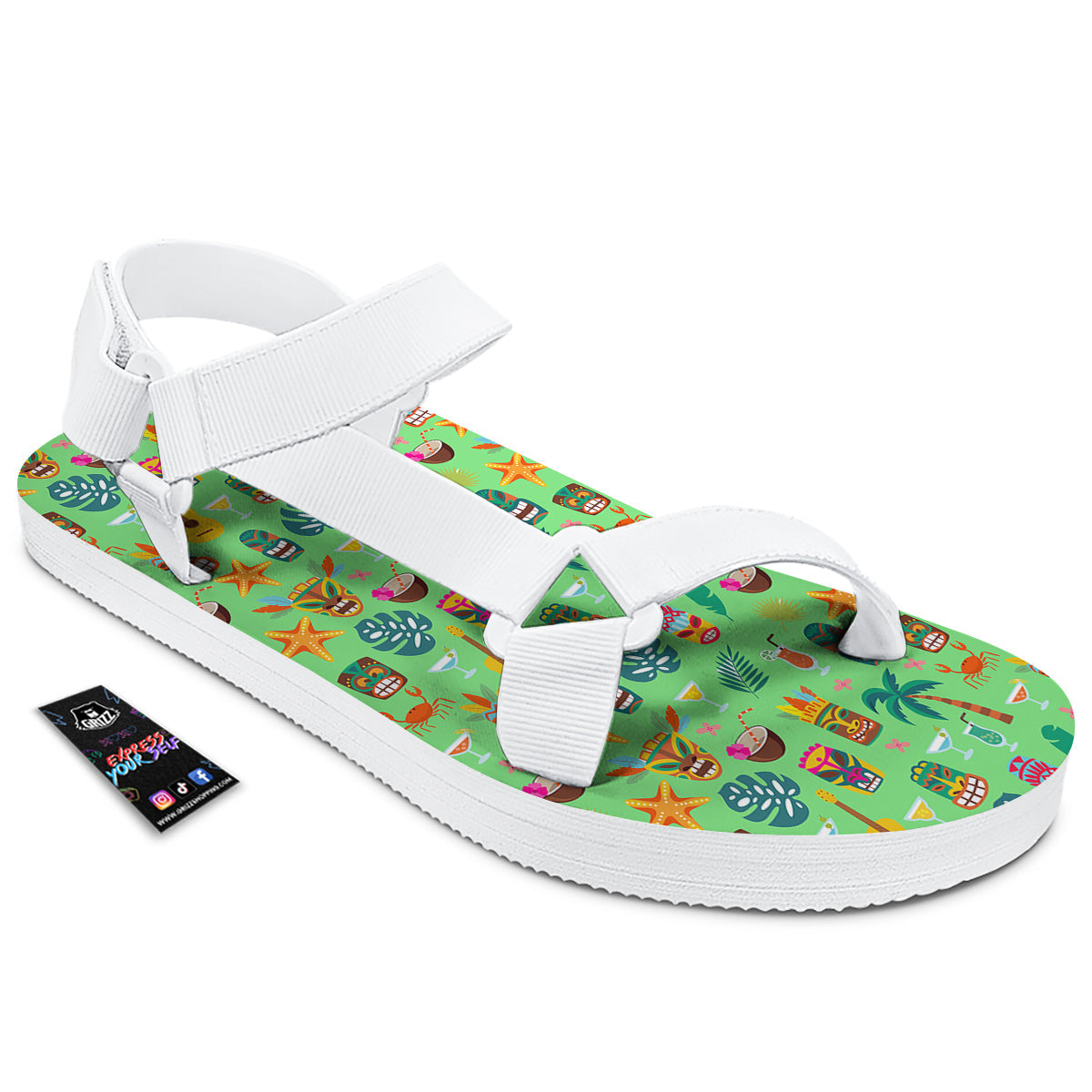 Tiki Colorful Print Pattern White Open Toe Sandals-grizzshop