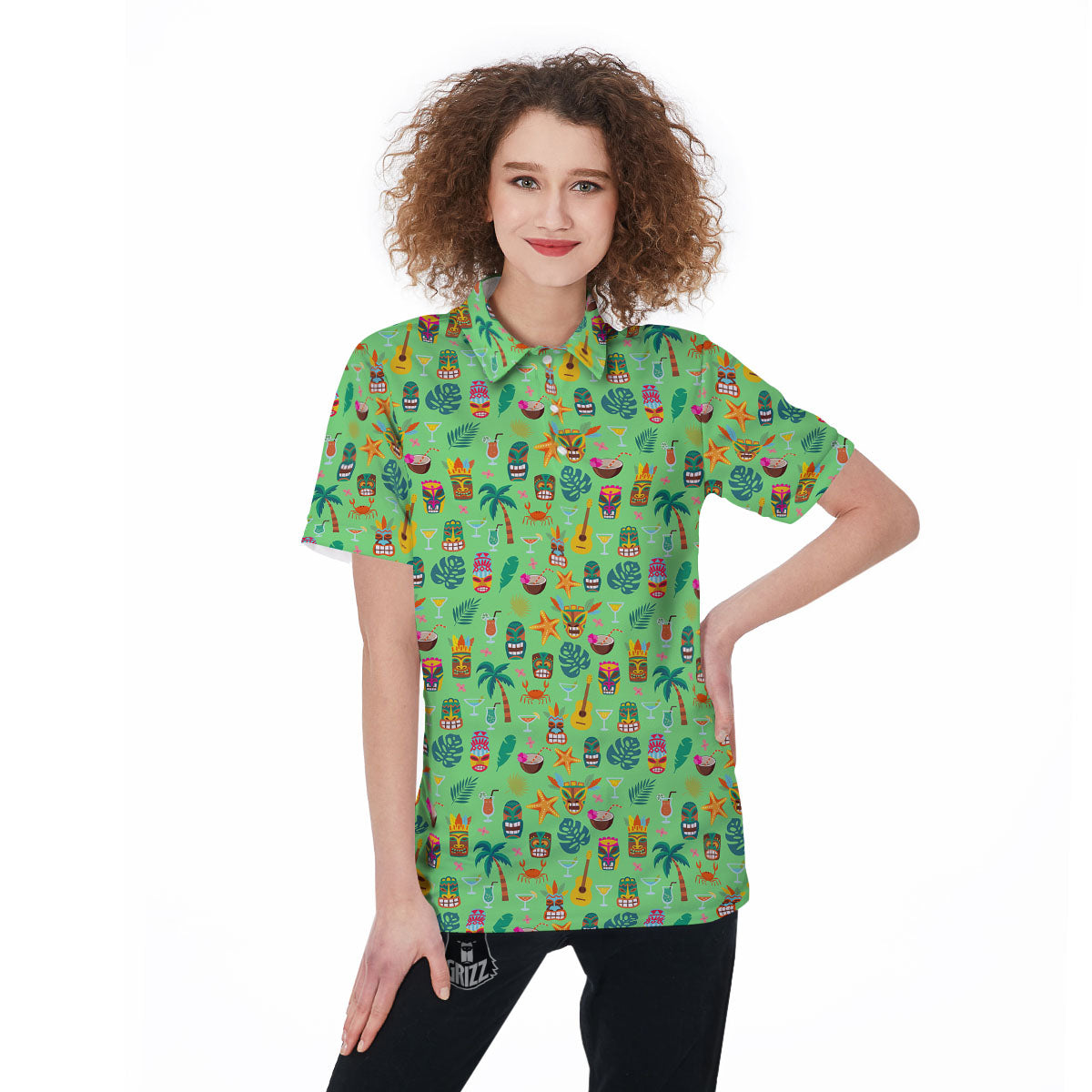 Tiki Colorful Print Pattern Women's Golf Shirts-grizzshop