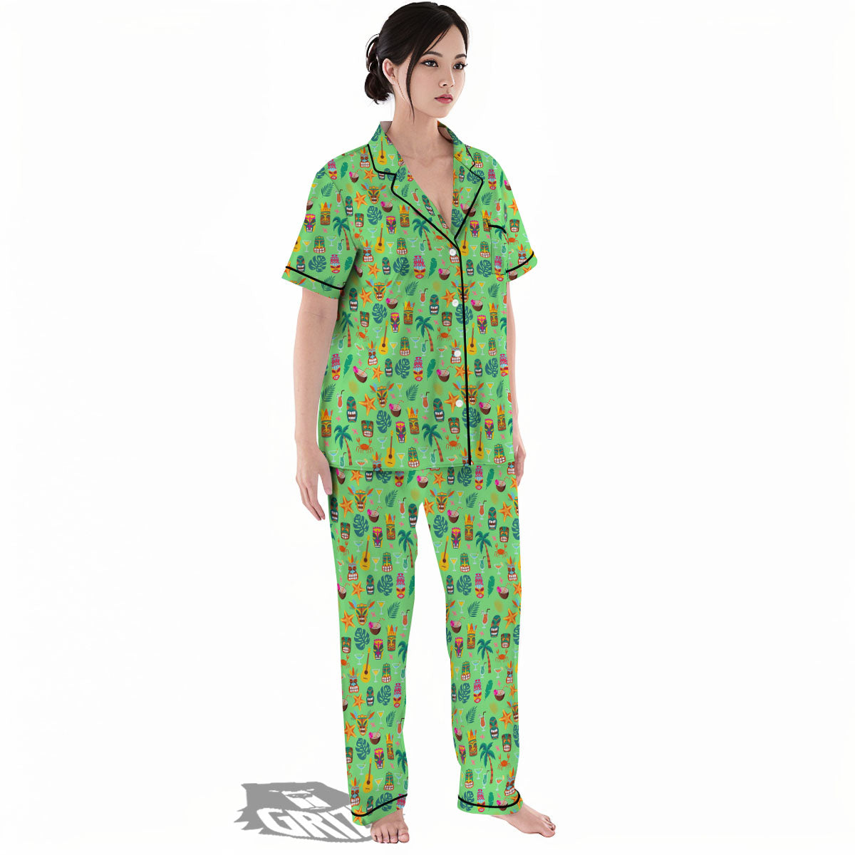 Tiki Colorful Print Pattern Women's Pajamas Set-grizzshop