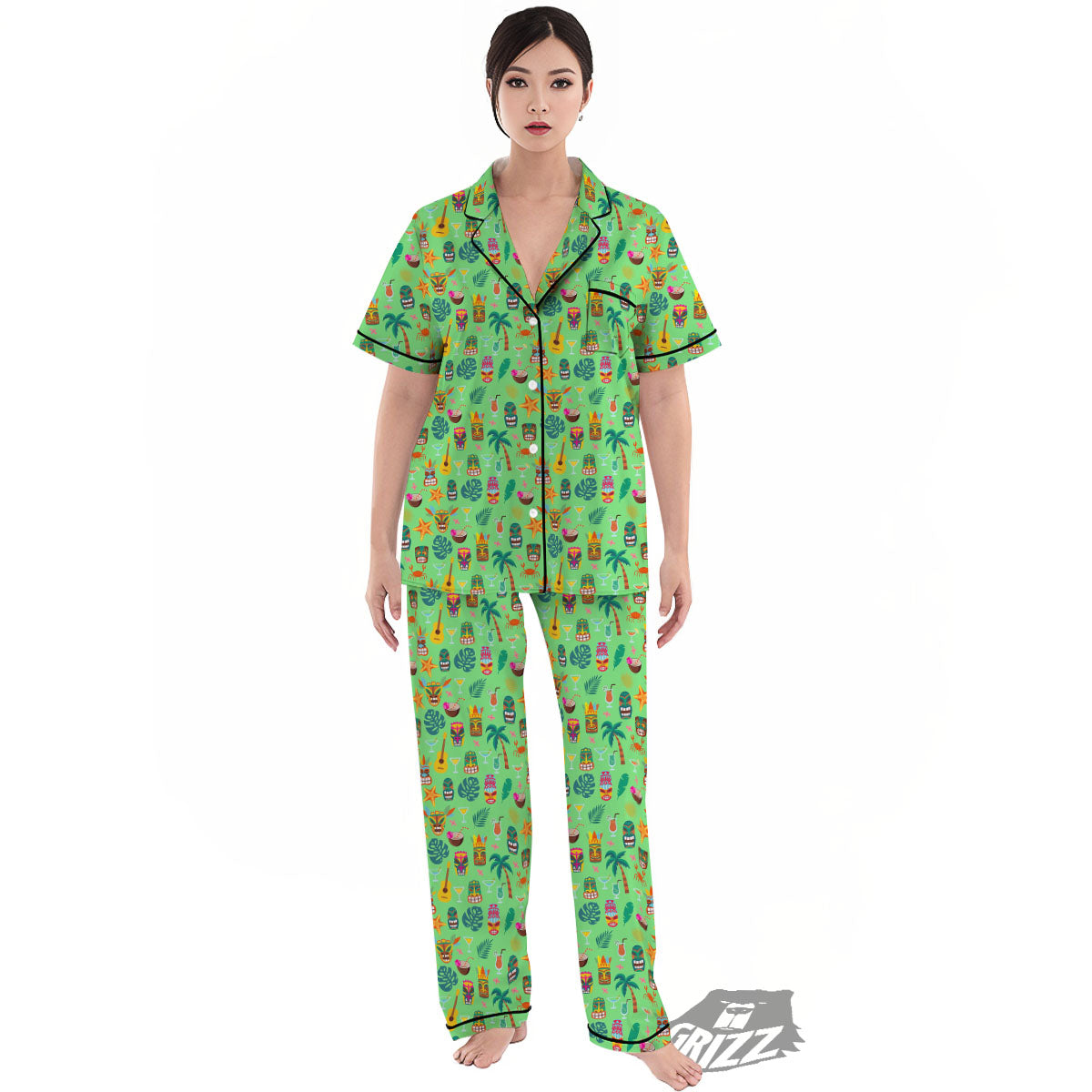 Tiki Colorful Print Pattern Women's Pajamas Set-grizzshop