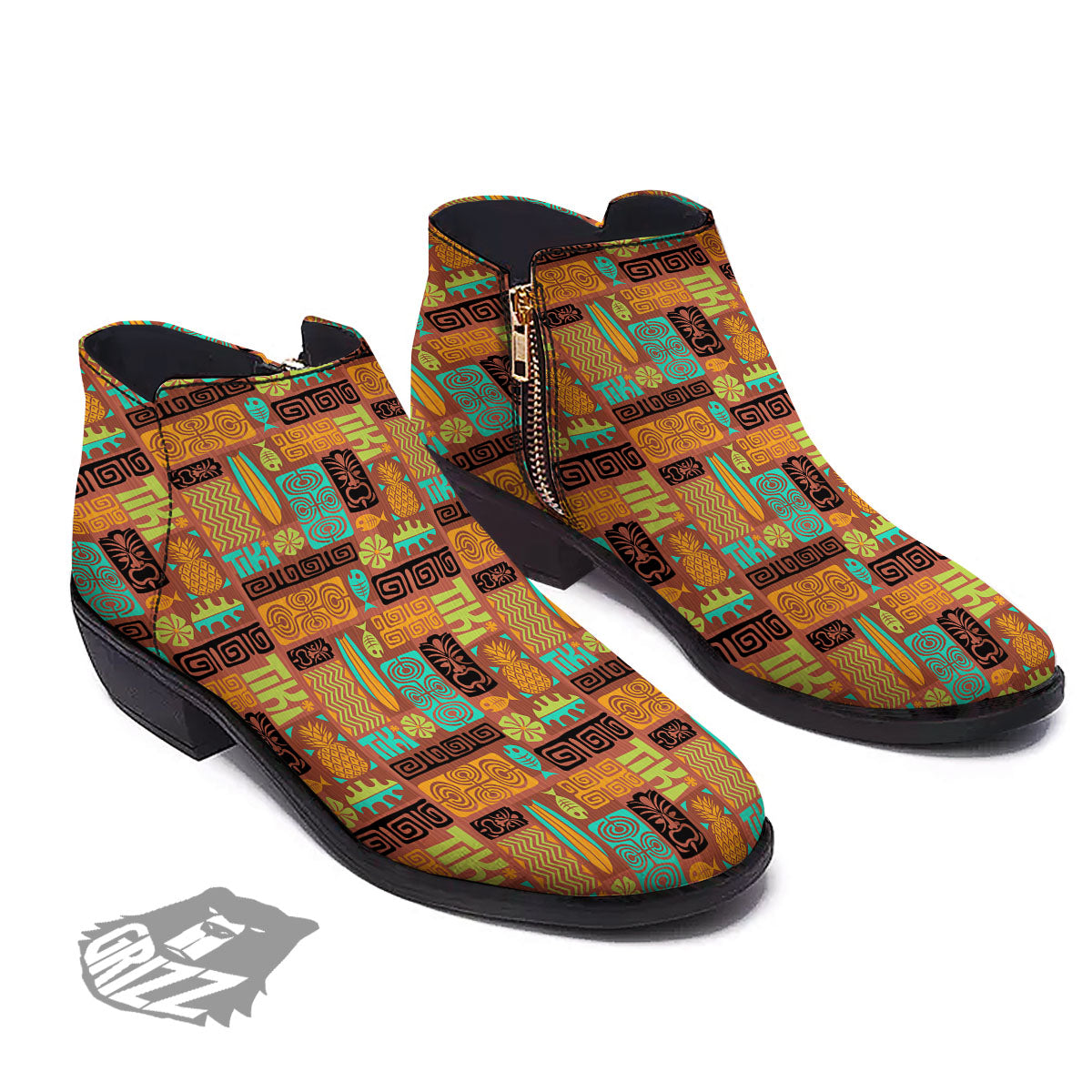 Tiki Ethnic Print Pattern Ankle Boots-grizzshop