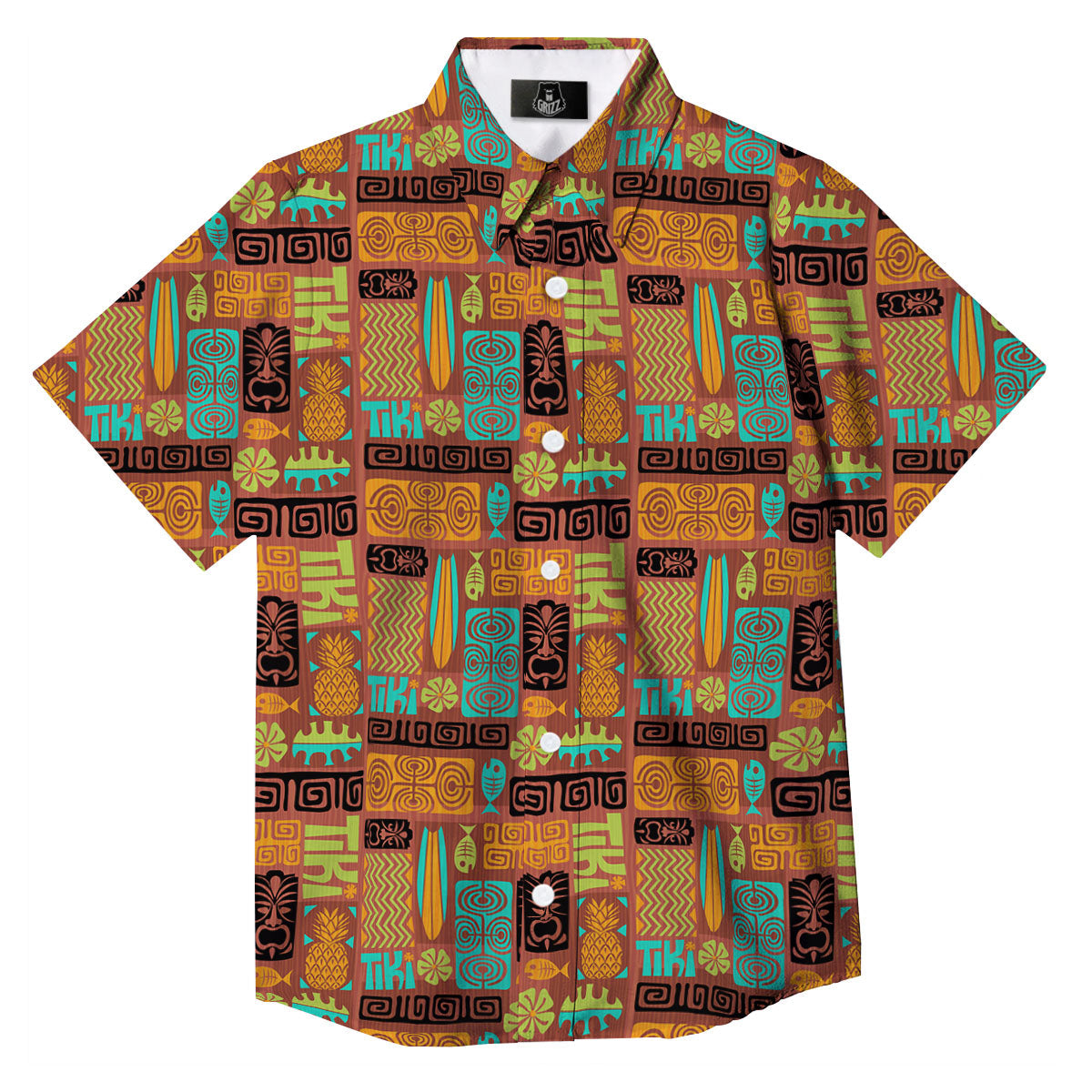 Tiki Ethnic Print Pattern Button Up Shirt-grizzshop
