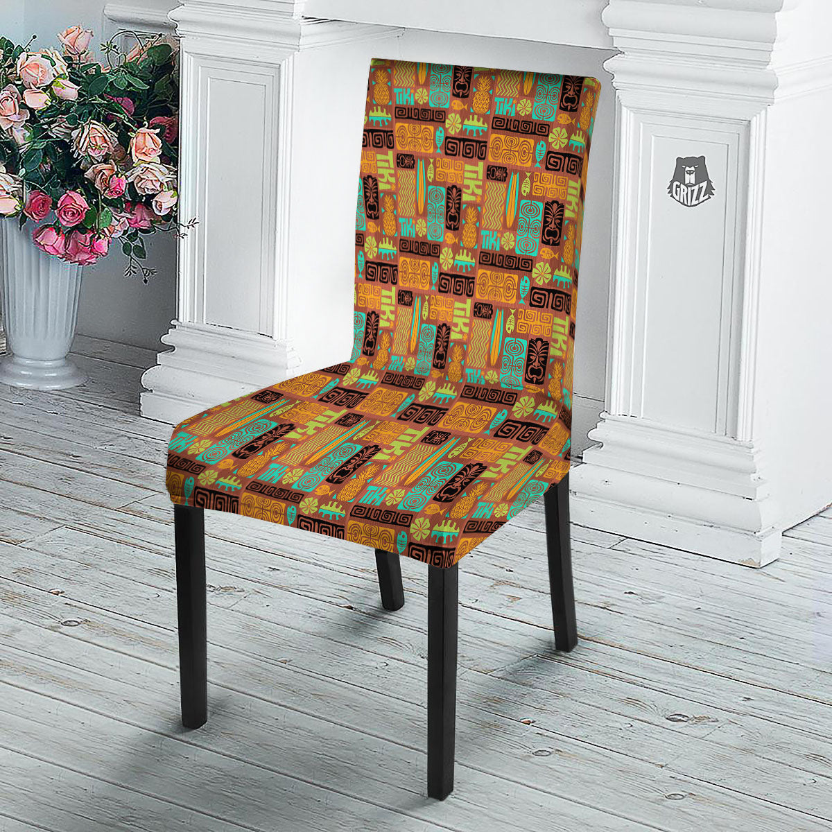 Tiki Ethnic Print Pattern Dining Chair Slipcover-grizzshop