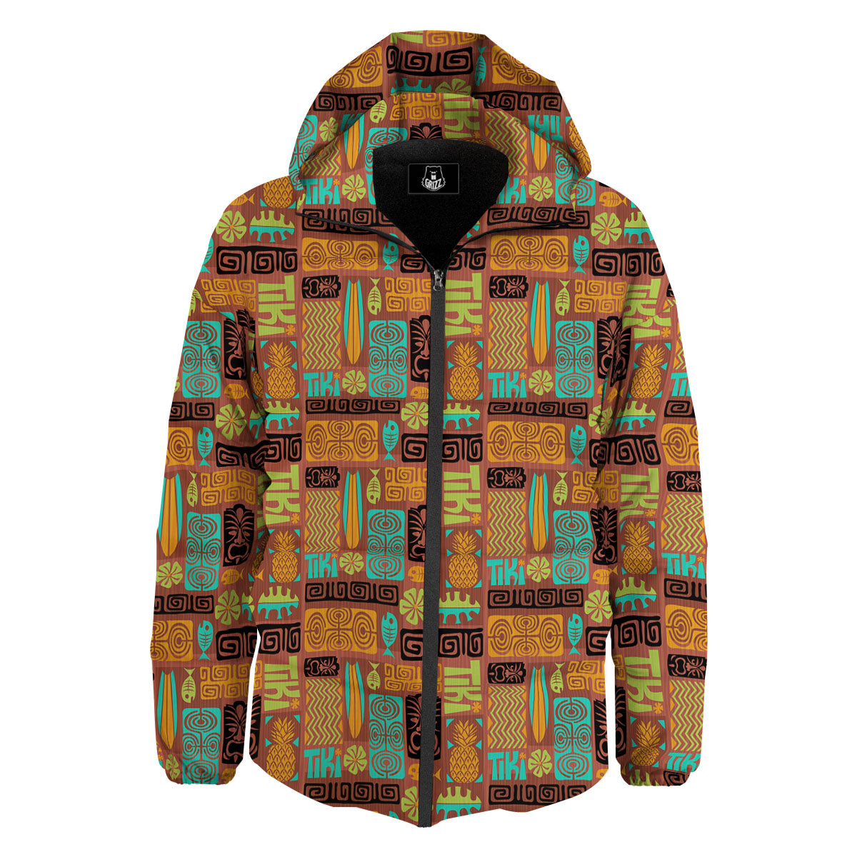 Tiki Ethnic Print Pattern Down Jacket-grizzshop