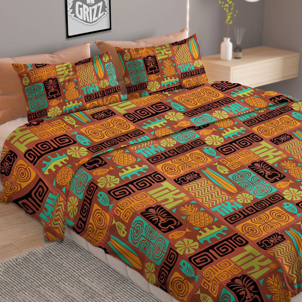 Tiki Ethnic Print Pattern Duvet Cover Bedding Set
