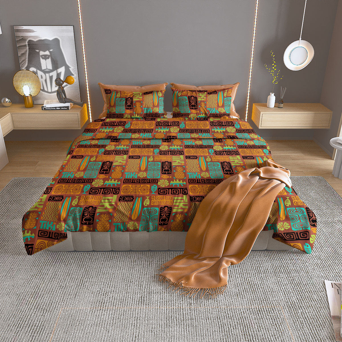 Tiki Ethnic Print Pattern Duvet Cover Bedding Set