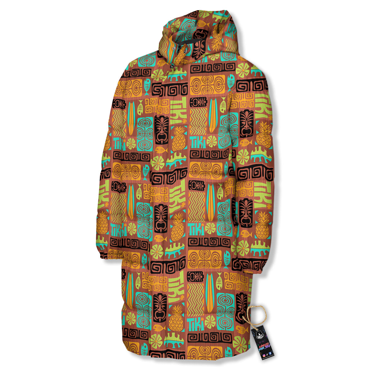 Tiki Ethnic Print Pattern Long Down Jacket-grizzshop