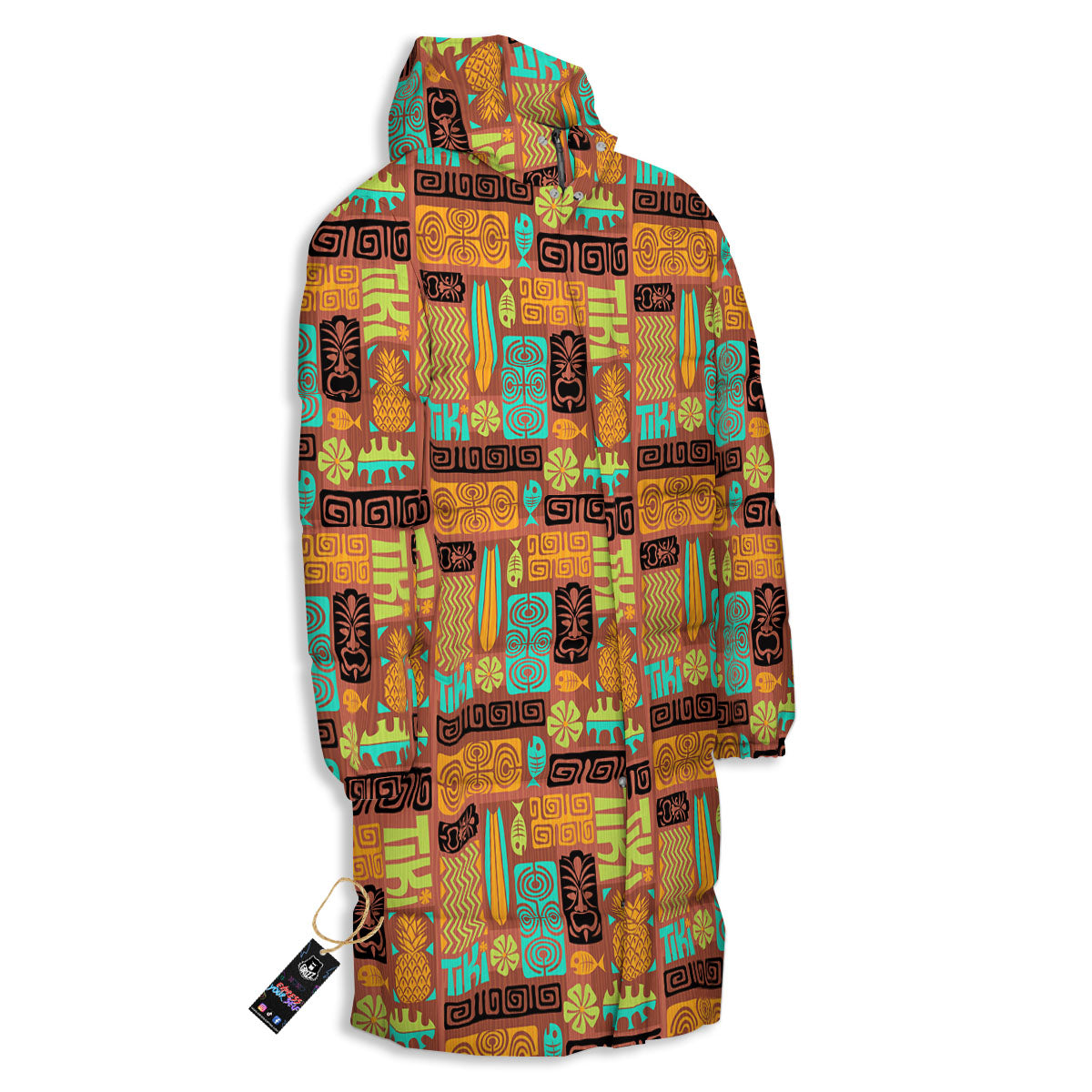 Tiki Ethnic Print Pattern Long Down Jacket-grizzshop
