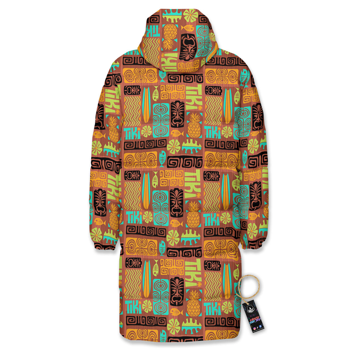 Tiki Ethnic Print Pattern Long Down Jacket-grizzshop