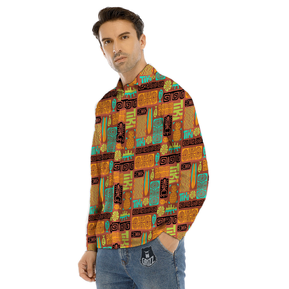 Tiki Ethnic Print Pattern Men's Dress Shirts-grizzshop
