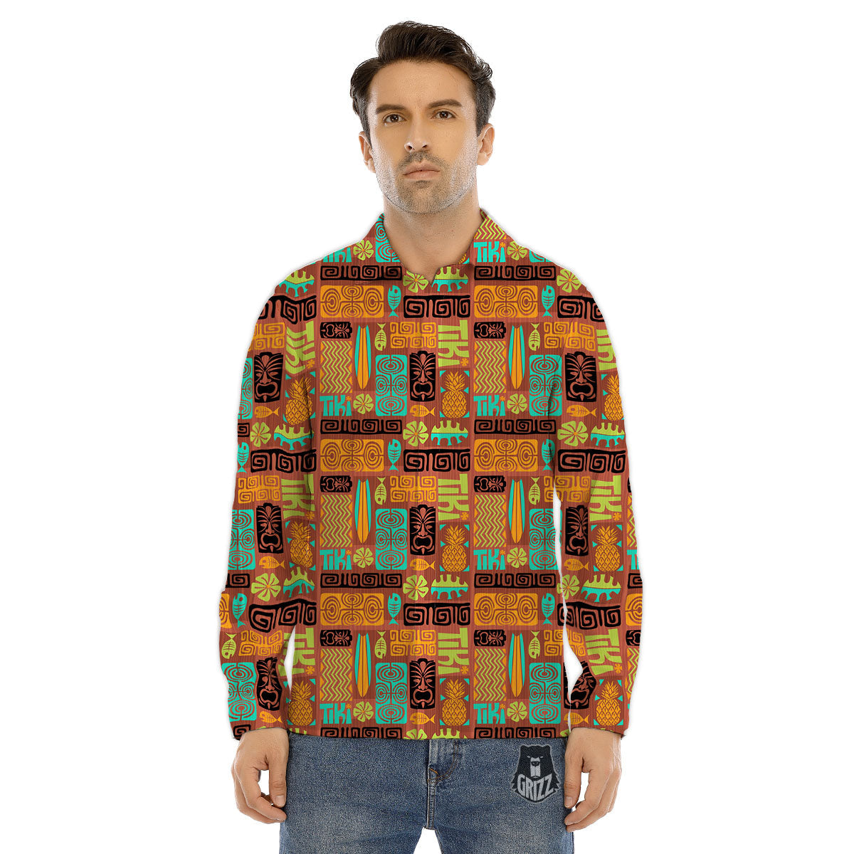Tiki Ethnic Print Pattern Men's Dress Shirts-grizzshop
