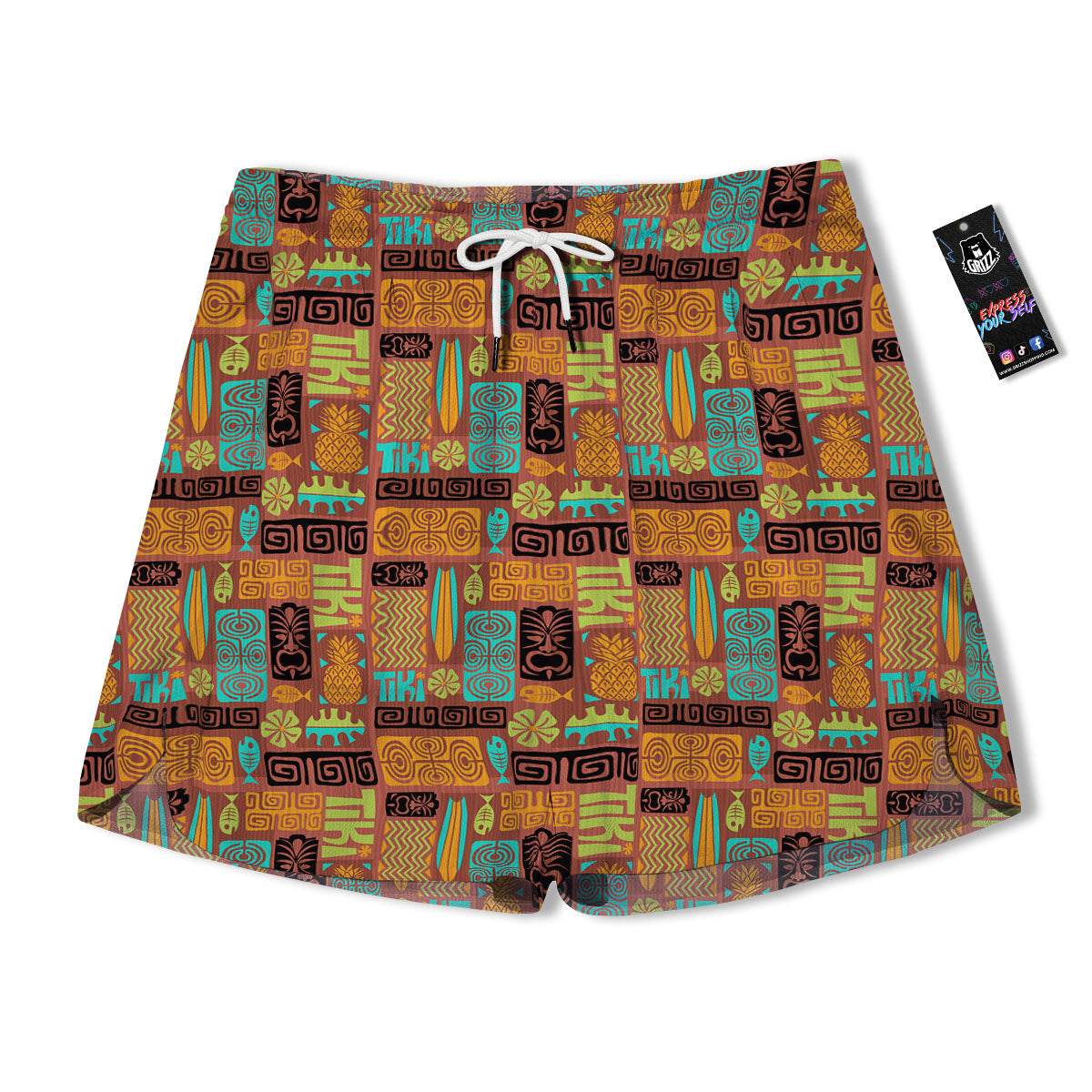 Tiki Ethnic Print Pattern Men's Running Shorts-grizzshop