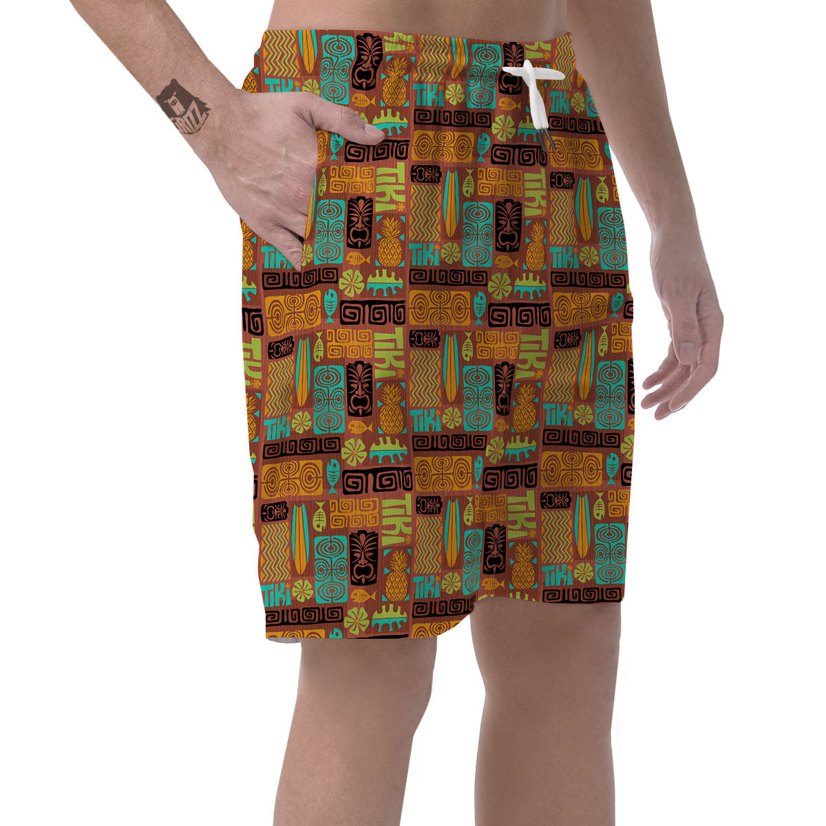 Tiki Ethnic Print Pattern Men's Shorts-grizzshop
