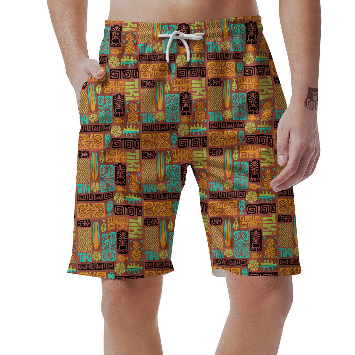 Tiki Ethnic Print Pattern Men's Shorts-grizzshop