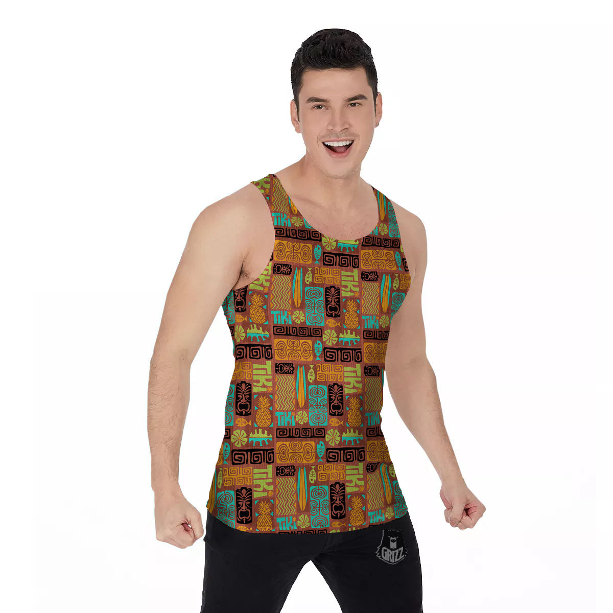 Tiki Ethnic Print Pattern Men's Tank Top-grizzshop