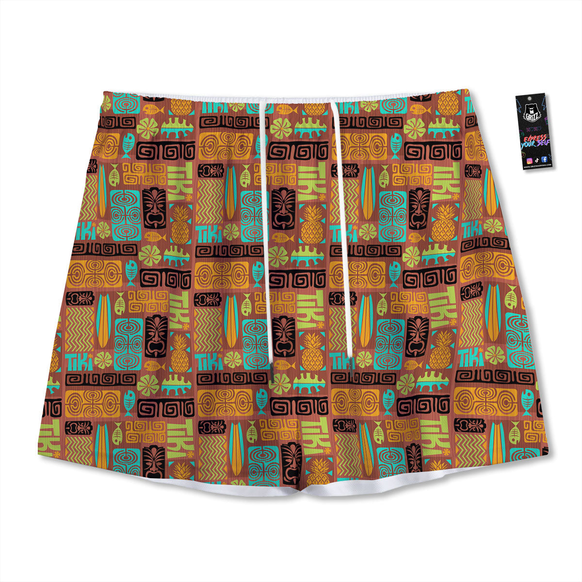 Tiki Ethnic Print Pattern Mesh Shorts
