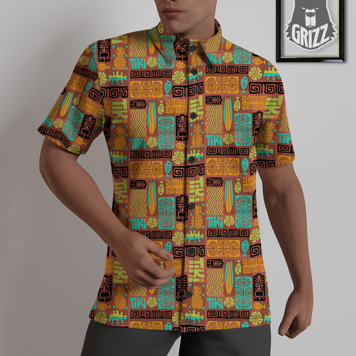 Tiki Ethnic Print Pattern Untucked Shirts-grizzshop