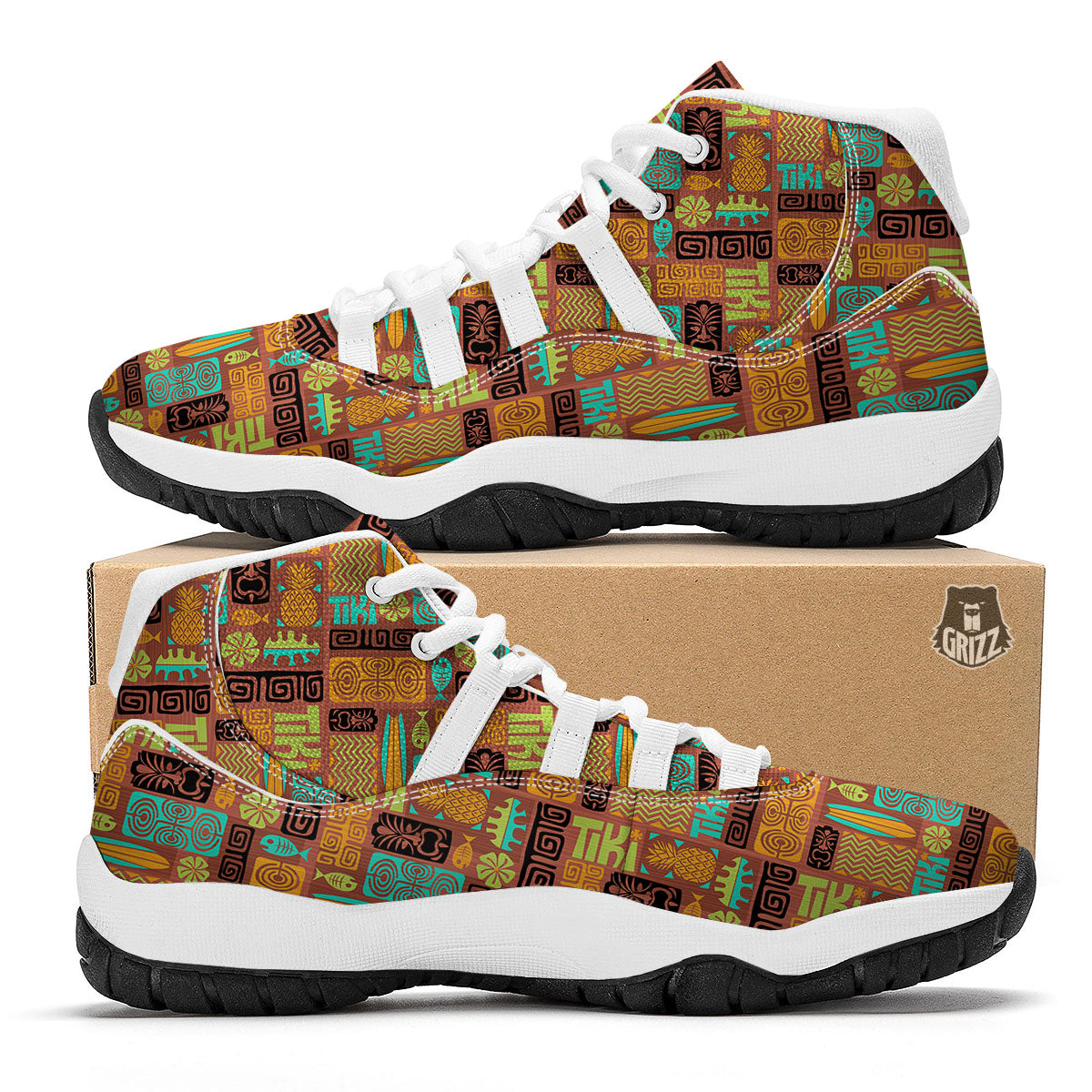 Tiki Ethnic Print Pattern White Bball Shoes-grizzshop