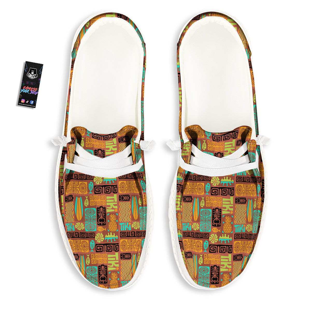 Tiki Ethnic Print Pattern White Loafers-grizzshop