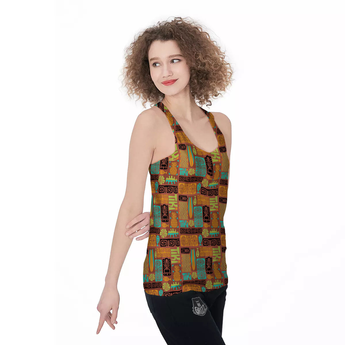 Tiki Ethnic Print Pattern Women's Racerback Tank Top-grizzshop