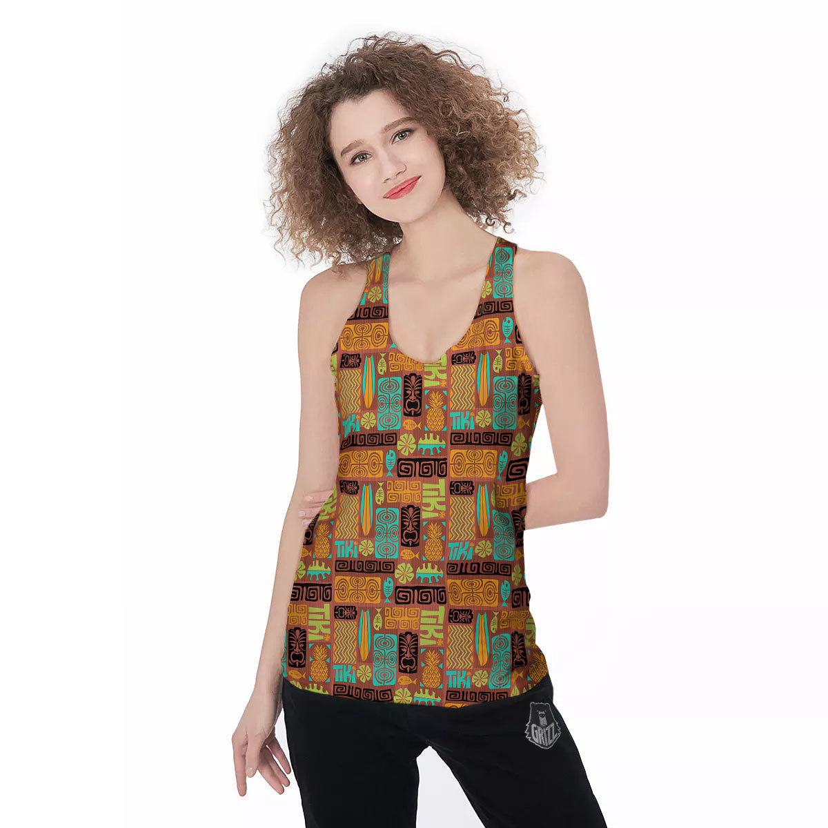 Tiki Ethnic Print Pattern Women's Racerback Tank Top-grizzshop