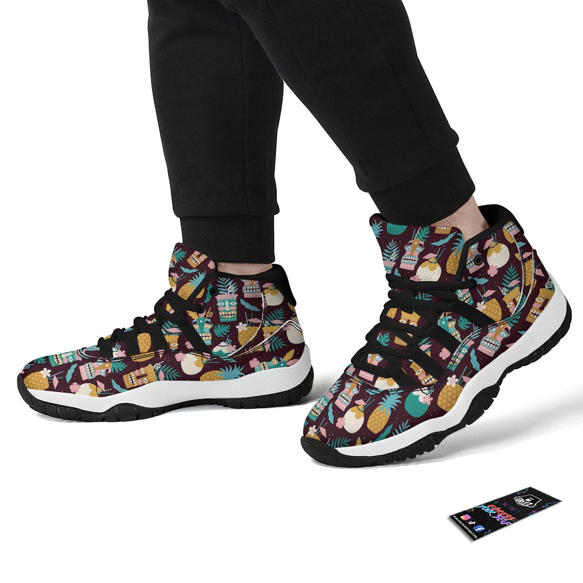 Tiki Fruit Pattern Print Black Bball Shoes-grizzshop